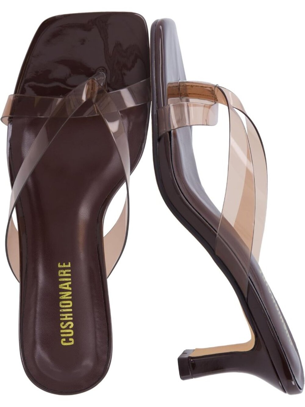 Women's Cafe Shana Clear Jelly Strap Heels Flared Kitten Heel Slide Split Toe